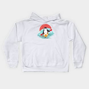 Penguin Surfing Cute Kids Hoodie